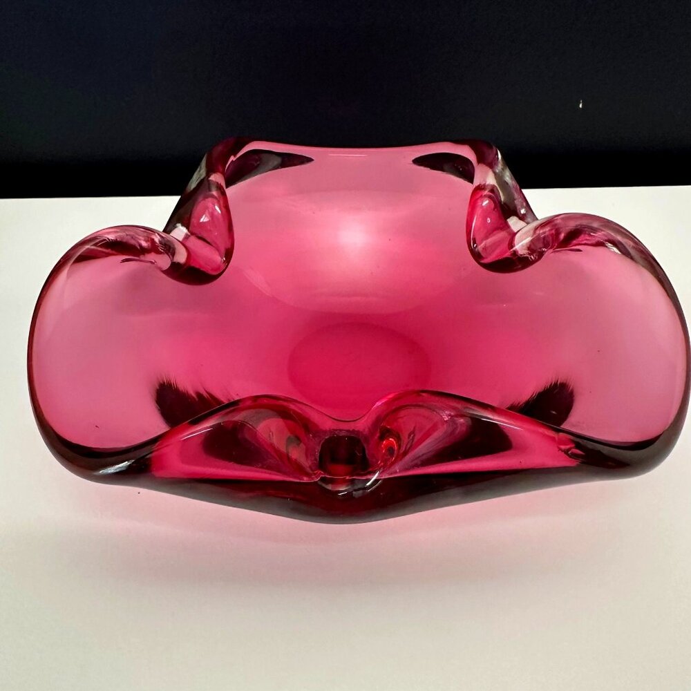Pink Cranberry Art Glass Bowl - Murano, hand blown Vintage Italian